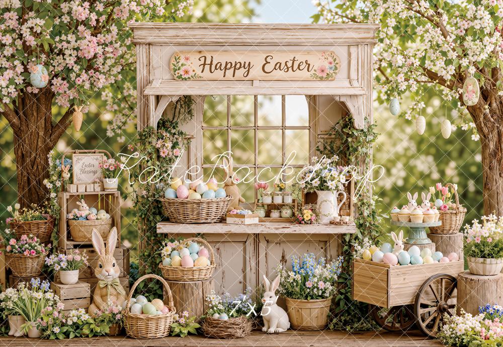 Kate Easter Bunny Flower Market Eggs Rustic Basket Printed Backdrop Designed by Emetselch