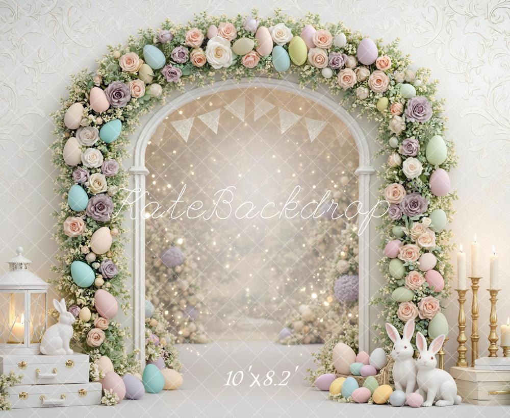 Kate Easter Bunny Flower Arch Pastel Eggs Backdrop Designed by Mini MakeBelieve