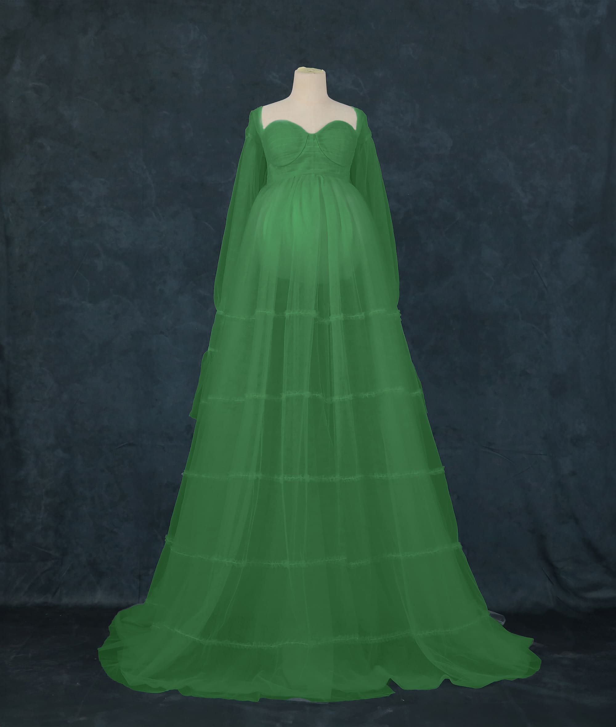 Kate Mesh High Waisted Long Sleeve Custom Maternity Photoshoot Gowns