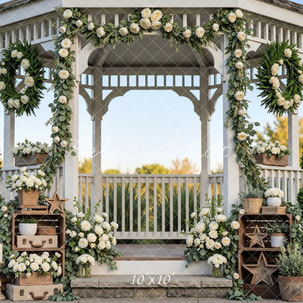 Kate Spring Gazebo White Floral Arch Greenery Candle Decor Backdrop Designed by Mini MakeBelieve