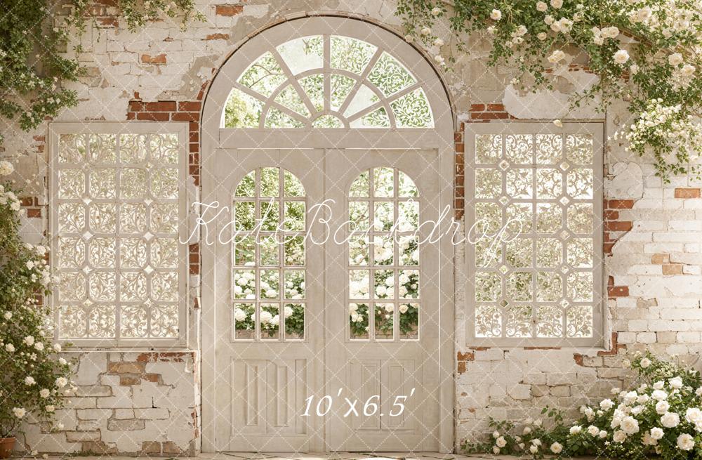 Kate Spring White Brick Arch Door Floral Window Backdrop Designed by Emetselch