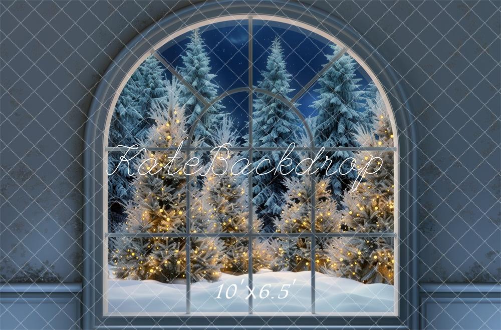 Kate Christmas Trees Night Snowy Arch Window Backdrop Designed by Mini MakeBelieve