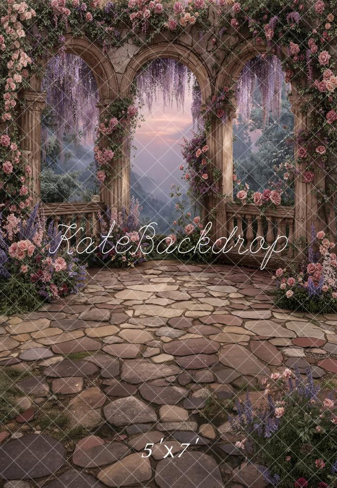 Kate Spring Flower Arch Stone Arches Cobblestone Backdrop Designed by Chain Photography