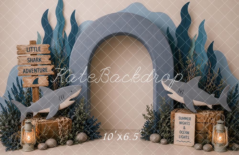 Kate Shark Ocean Adventure Arch Boy's Birthday Printed Backdrop Designed by Caitlin Lynch