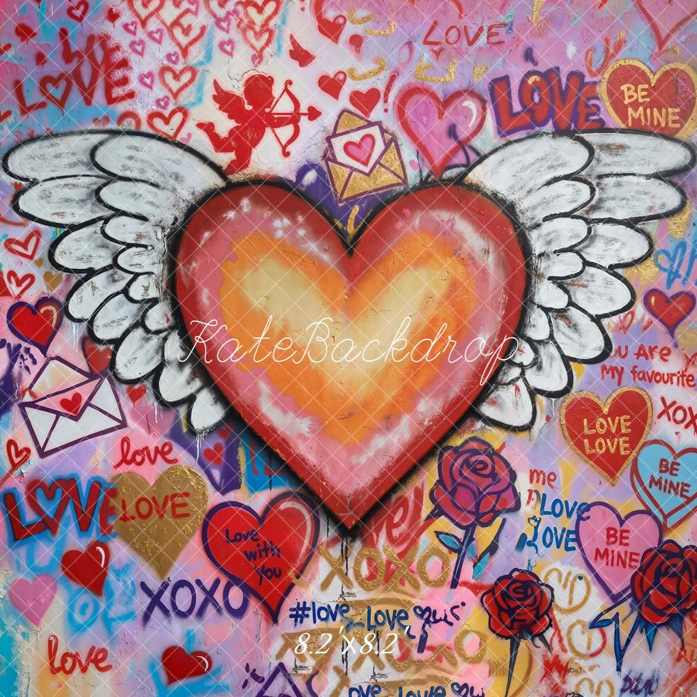 Kate Valentine's Day Graffiti Heart Wings Roses Backdrop Designed by Chain Photography