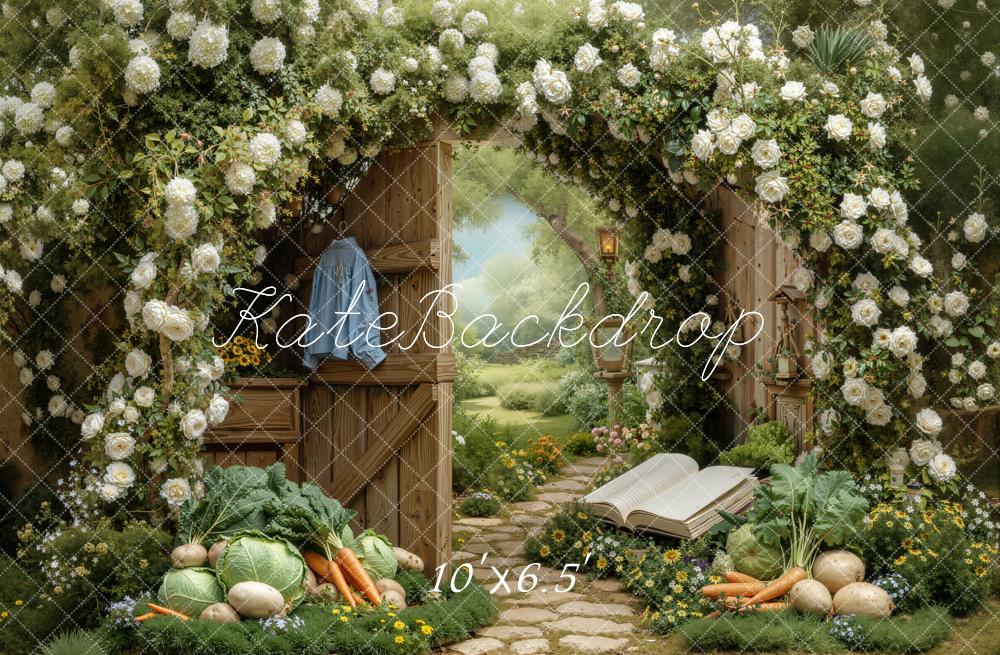 Kate Spring Flower Arch Garden Gate Vegetables Path Open Book Backdrop Designed by Chain Photography