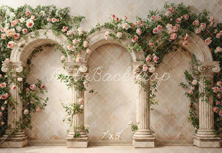 Kate Spring Flower Arch Columns Roses Printed Backdrop Designed by Emetselch