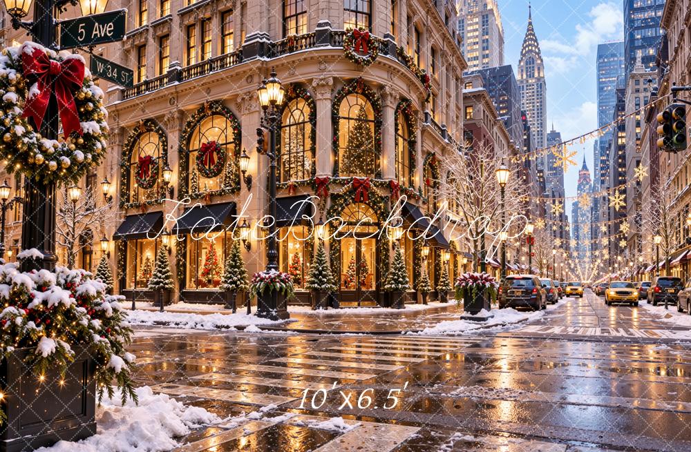 Kate Christmas New York City Street Snowy Cityscape Crosswalk Printed Backdrop Designed by Jordan Moon