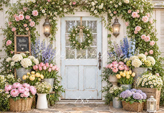 Kate Spring Flower Doorway Arch Vintage White Printed Backdrop Designed by Emetselch