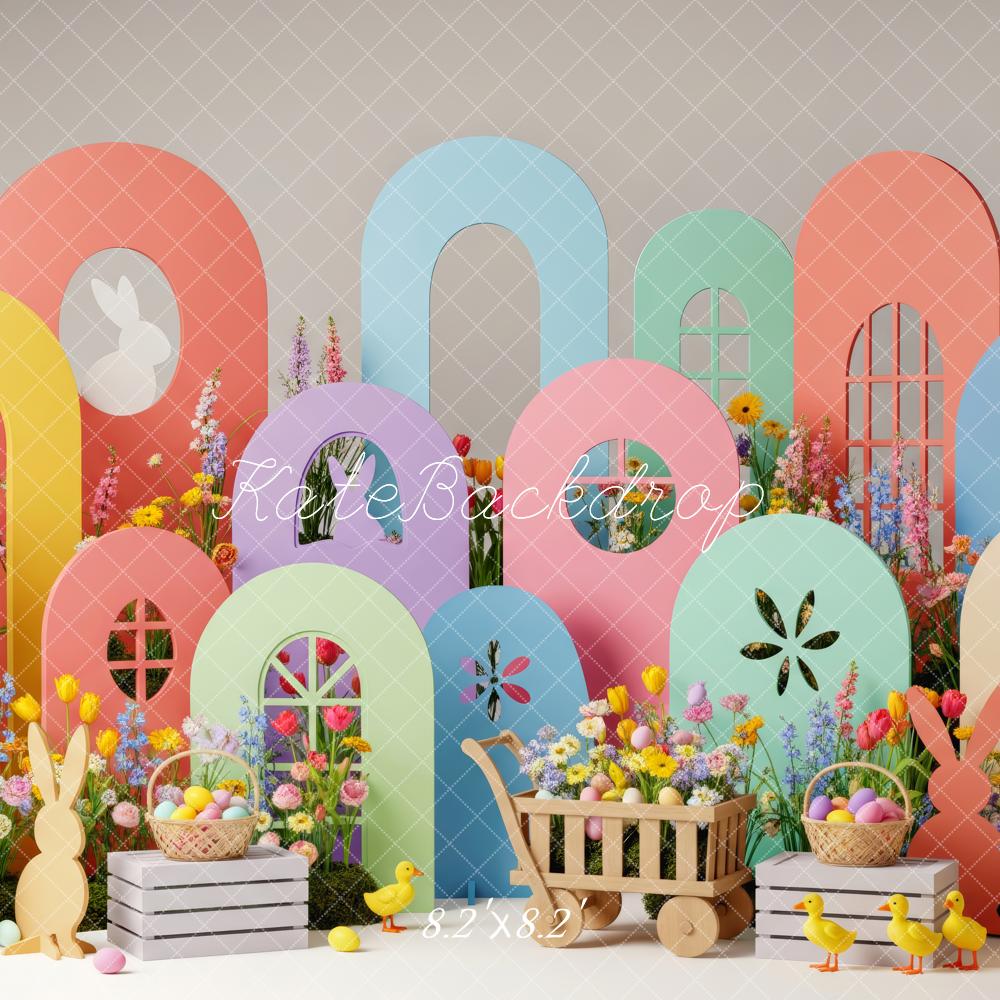 Kate Easter Bunny Pastel Flower Arch Eggs Printed Backdrop Designed by Patty Roberts