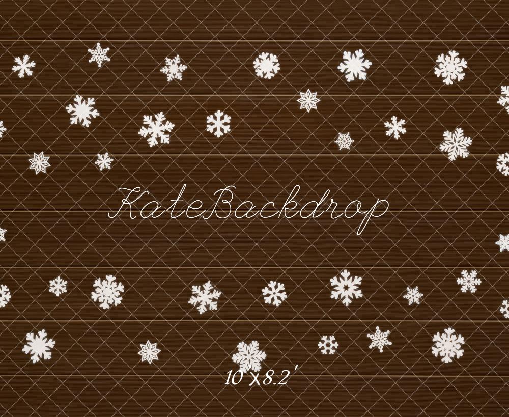Kate Winter Snowflake Pattern Brown Wood Floor Backdrop Designed by Mini MakeBelieve