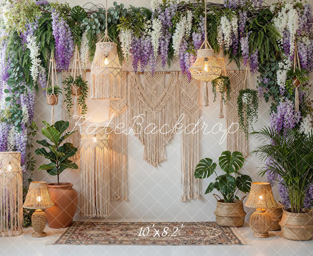 Kate Boho Macrame Floral Hanging Lamps Plants Backdrop Designed by Emetselch