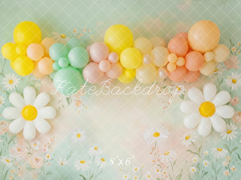 Kate Summer Daisy Pastel Balloon Garland Flowers Printed Backdrop Designed by Patty Roberts