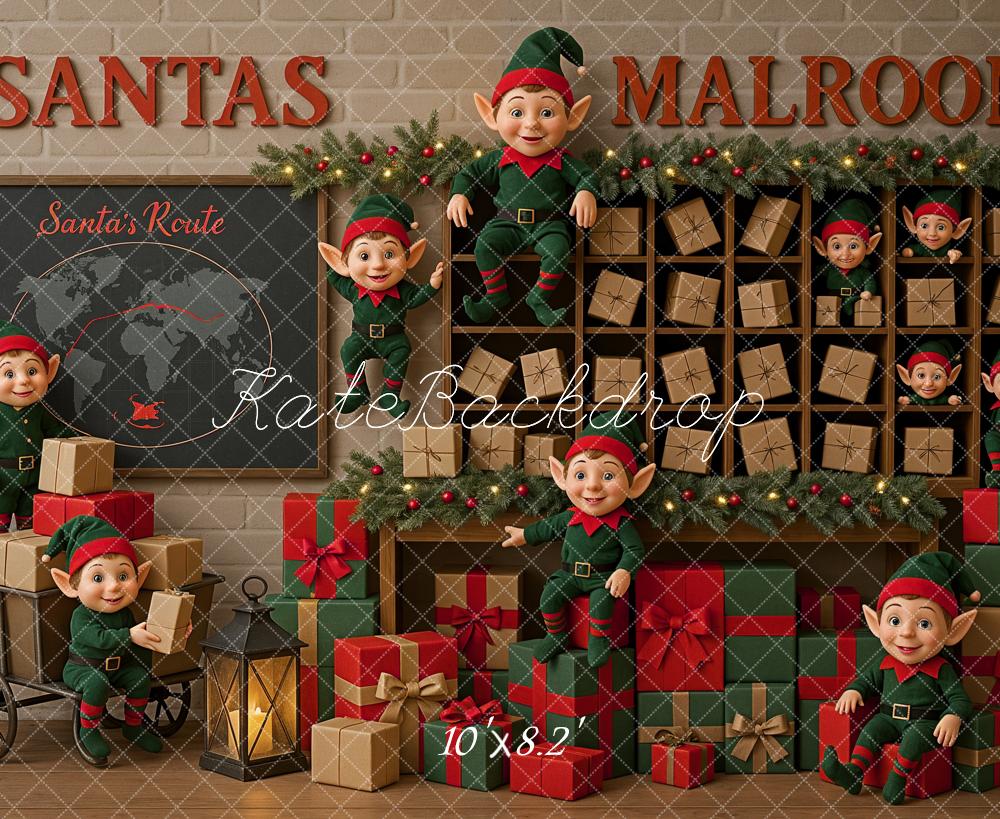 Fondo de Carro de Regalos de la Oficina de Correos de Elfos de Navidad diseñada por Ashley Paul