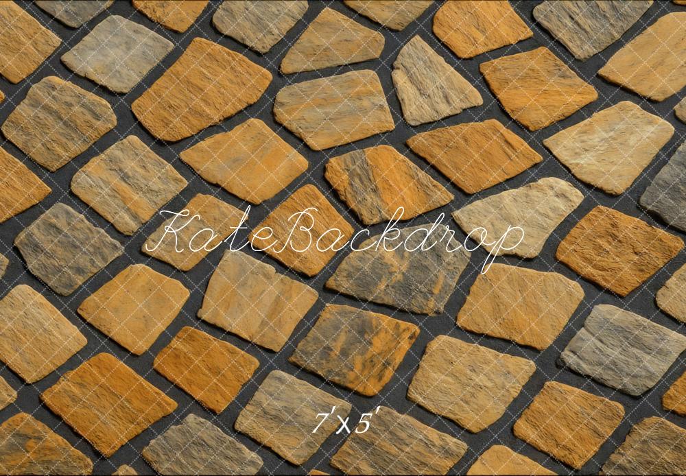 Kate Yellow Brown Cobblestone Floor Backdrop Designed by Mini MakeBelieve