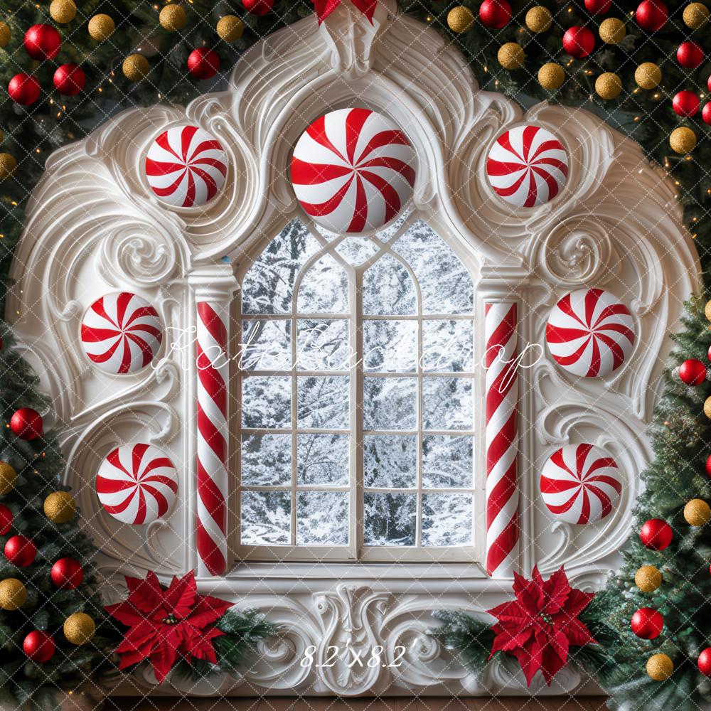 Kate Christmas Candy Cane Arch Window Backdrop Designed by Mini MakeBelieve