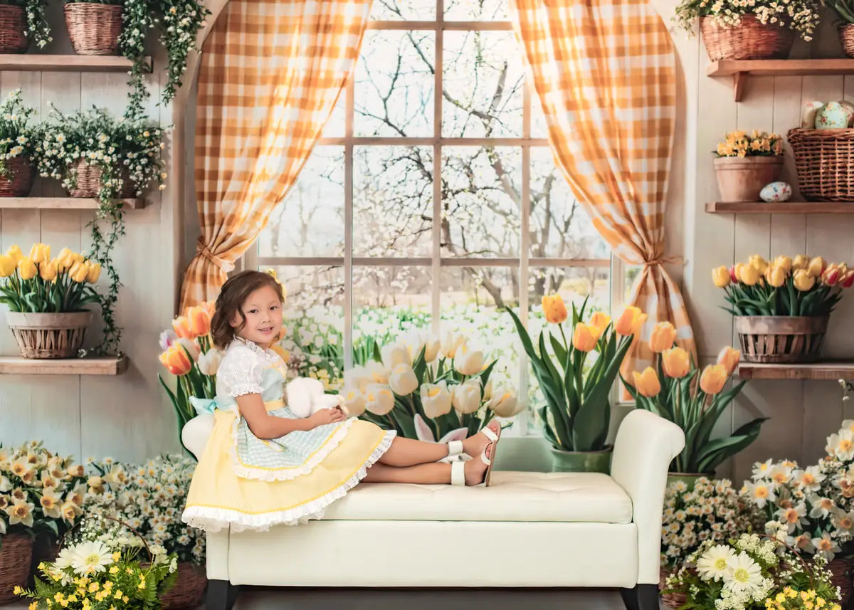 Kate Easter Bunny Floral Window Curtain Backdrop Designed by Emetselch