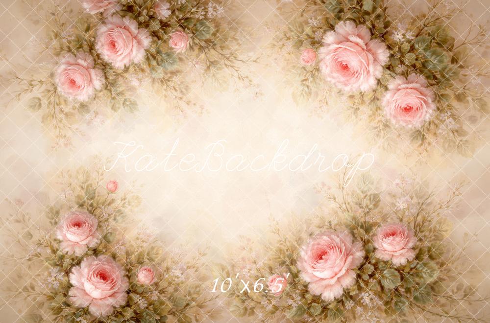 Kate Newborn Pink Rose Flower Vintage Bouquet Printed Backdrop Designed by Megan Leigh