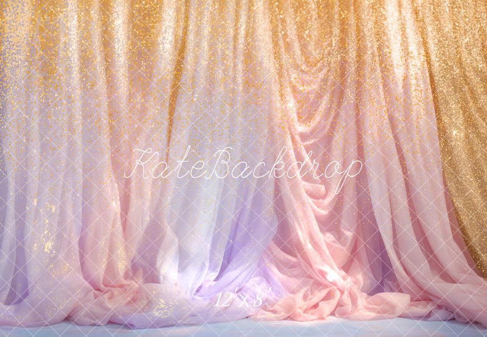 Kate Elegant Gold Pink Glitter Drapes Backdrop Designed by Emetselch