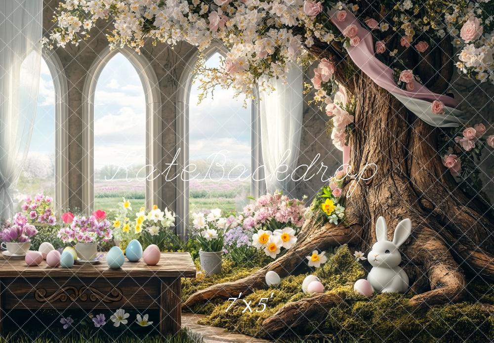 Easter Bunny Tree Window Foto Achtergrond Designed by Mini MakeBelieve