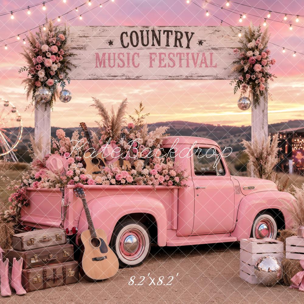 Kate Country Music Festival Pink Truck Floral Arch Printed Backdrop Designed by Ashley Paul