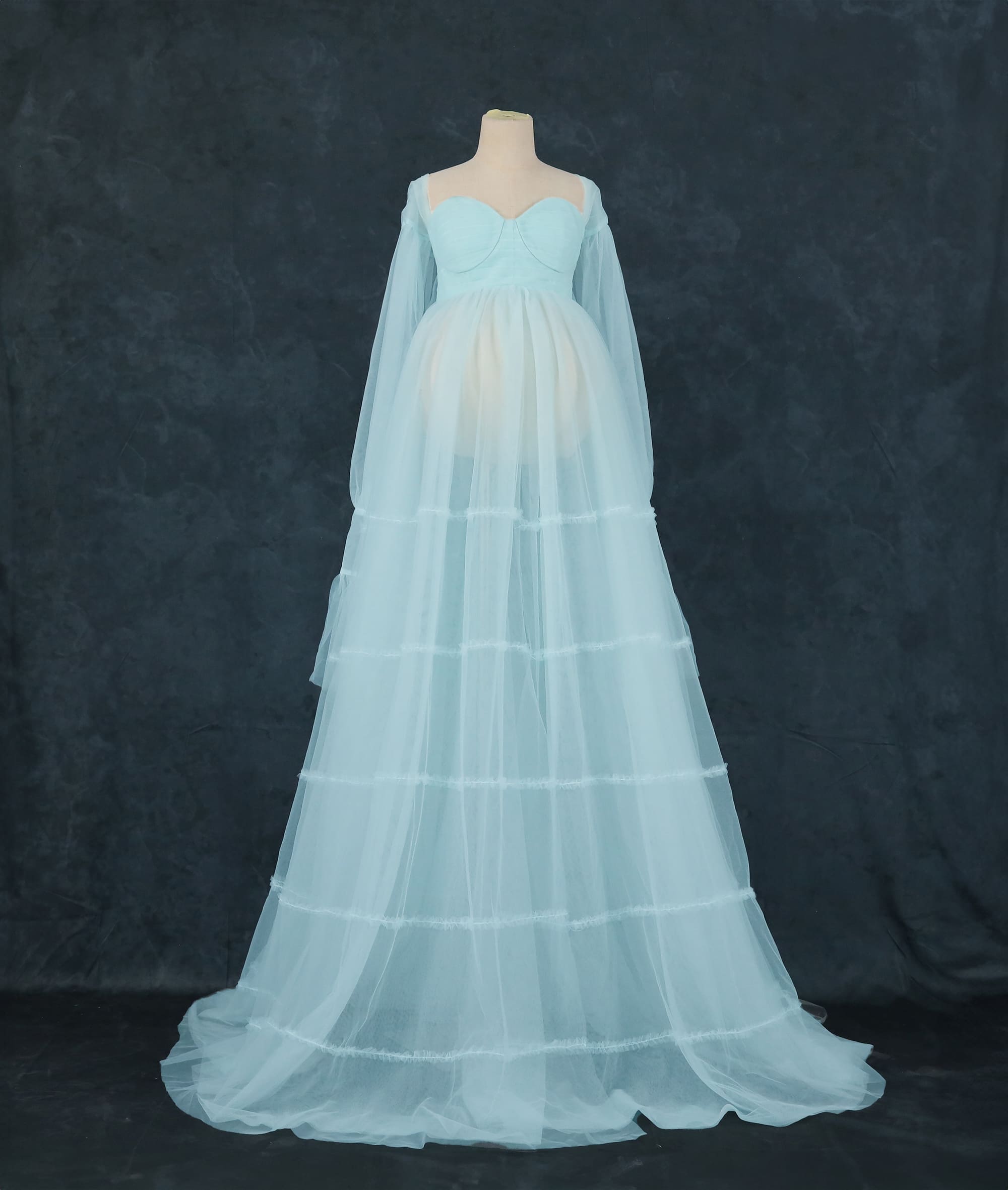 Kate Mesh High Waisted Long Sleeve Custom Maternity Photoshoot Gowns