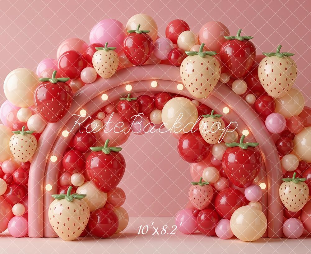 Kate Summer Strawberry Balloon Arch Printed Backdrop Designed by Emetselch