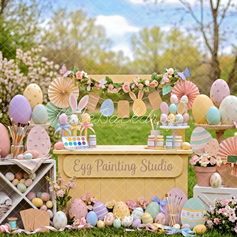 Kate Easter Bunny Egg Painting Garden Studio Printed Backdrop Designed by Patty Roberts