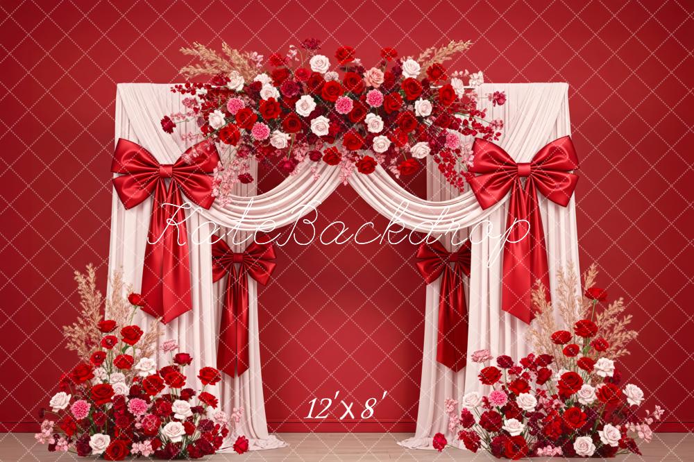 Kate Mother's Day Red Flower Arch Drapes Bows Backdrop Designed by Patty Roberts