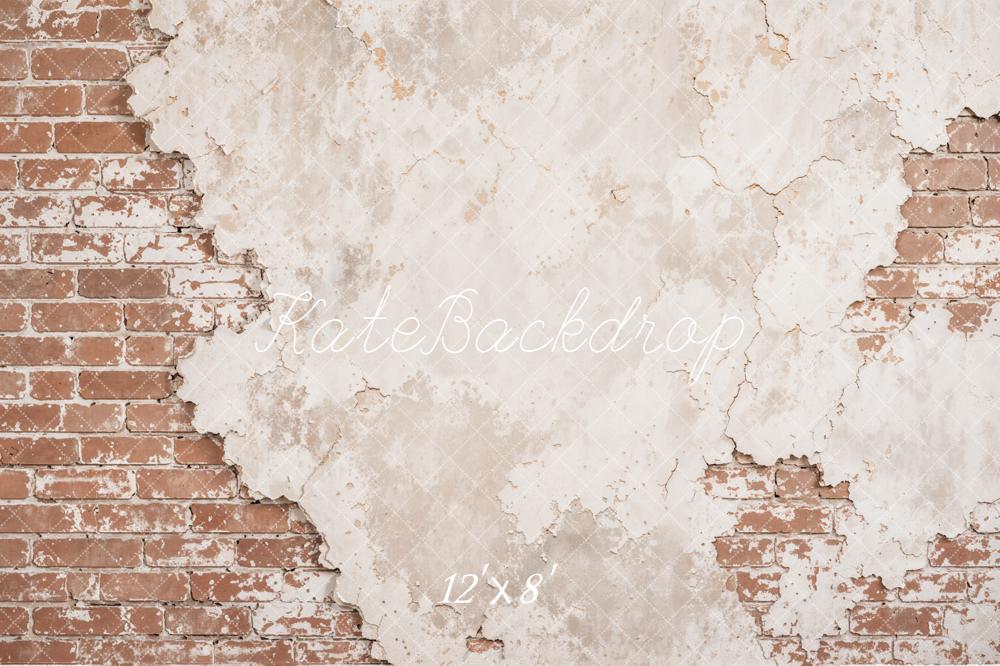Kate Distressed Plaster Beige Brick Wall Printed Backdrop Designed by Kate Image