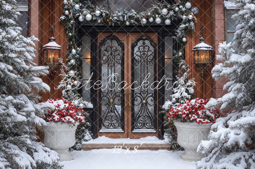 Kate Christmas Snowy Door Garland Retro Backdrop Designed by Emetselch