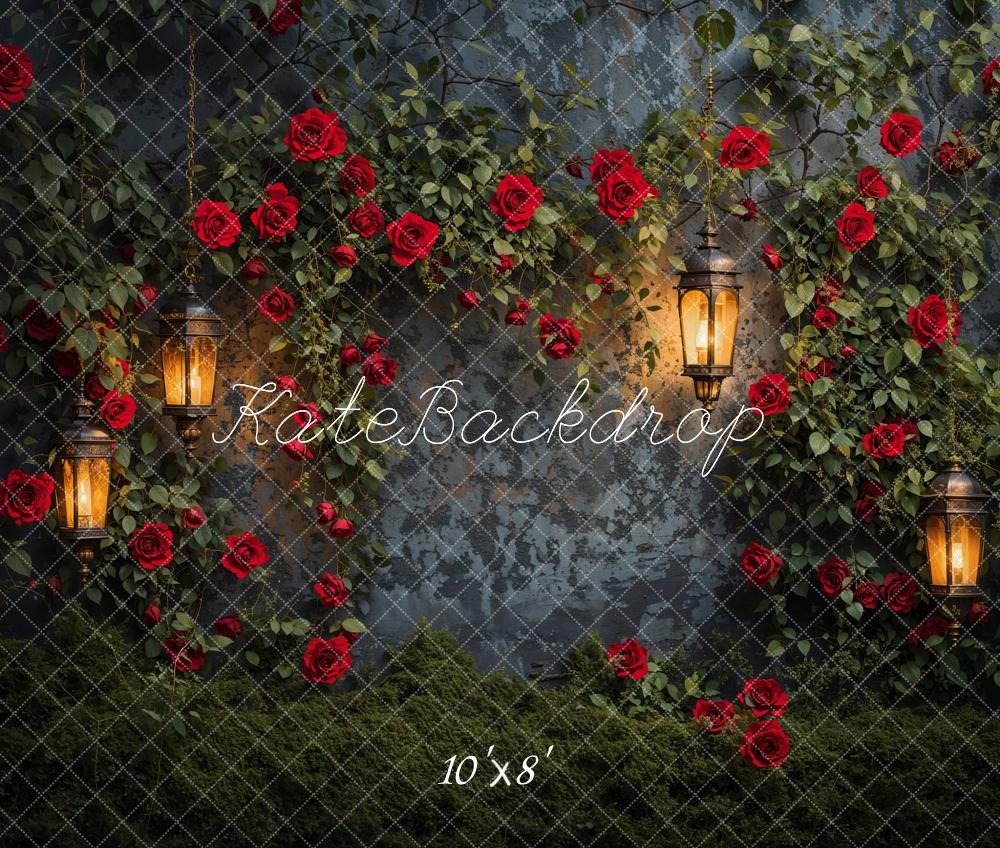 Kate Valentine Night Roses Lantern Wall Backdrop Designed by Emetselch