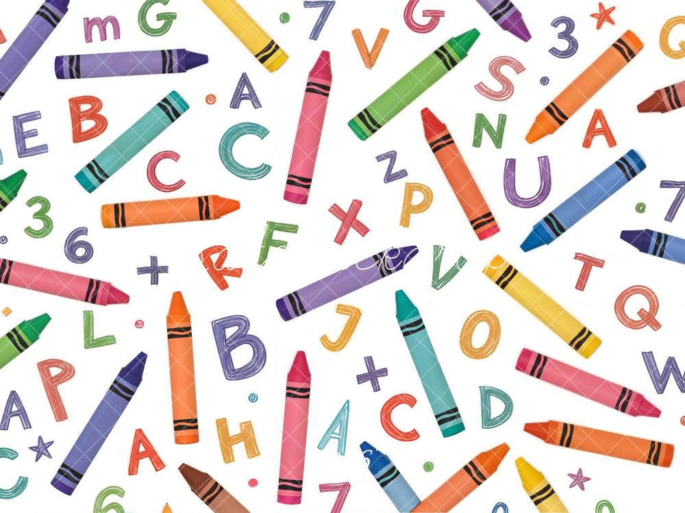 Kate Back to School Crayons Letters Numbers Printed Backdrop Designed by Chain Photography