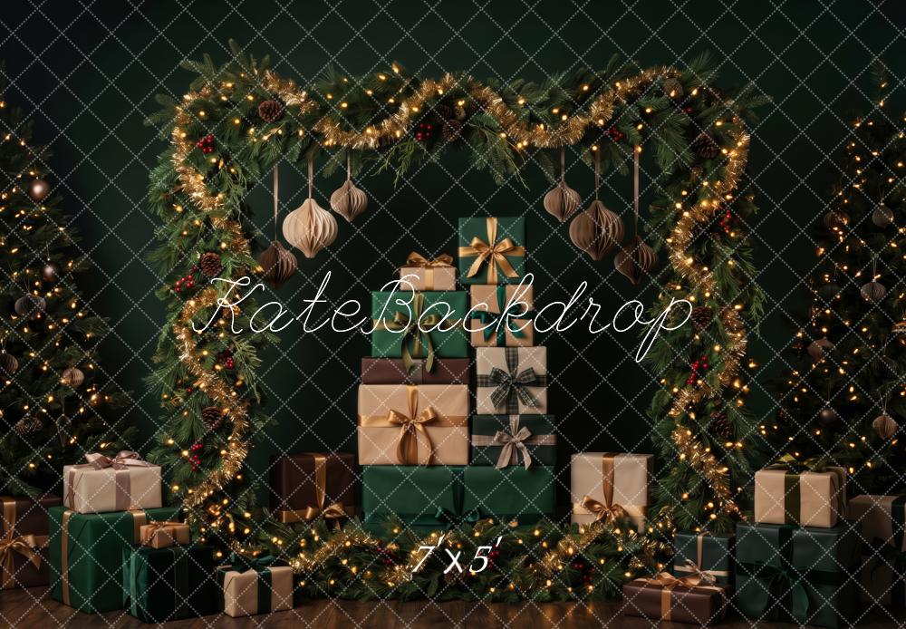 Kate Christmas Garland Arch Gift Boxes Emerald Printed Backdrop Designed by Patty Roberts
