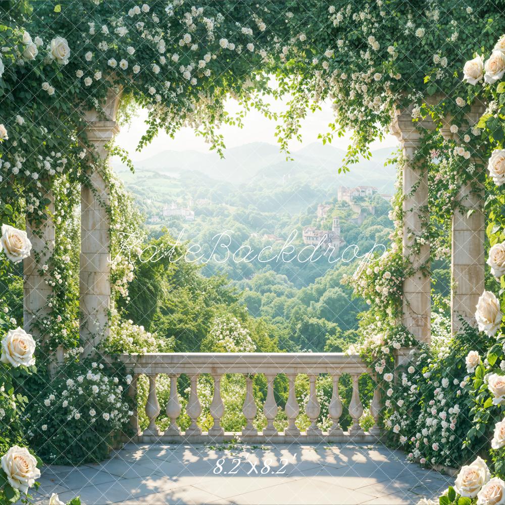 Kate Summer Terrace Arch Floral Greenery Mountain Backdrop Designed by Emetselch