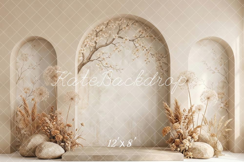 Kate Mother's Day Beige Flower Arch Dried Flowers Rocks Printed Backdrop Designed by Patty Roberts