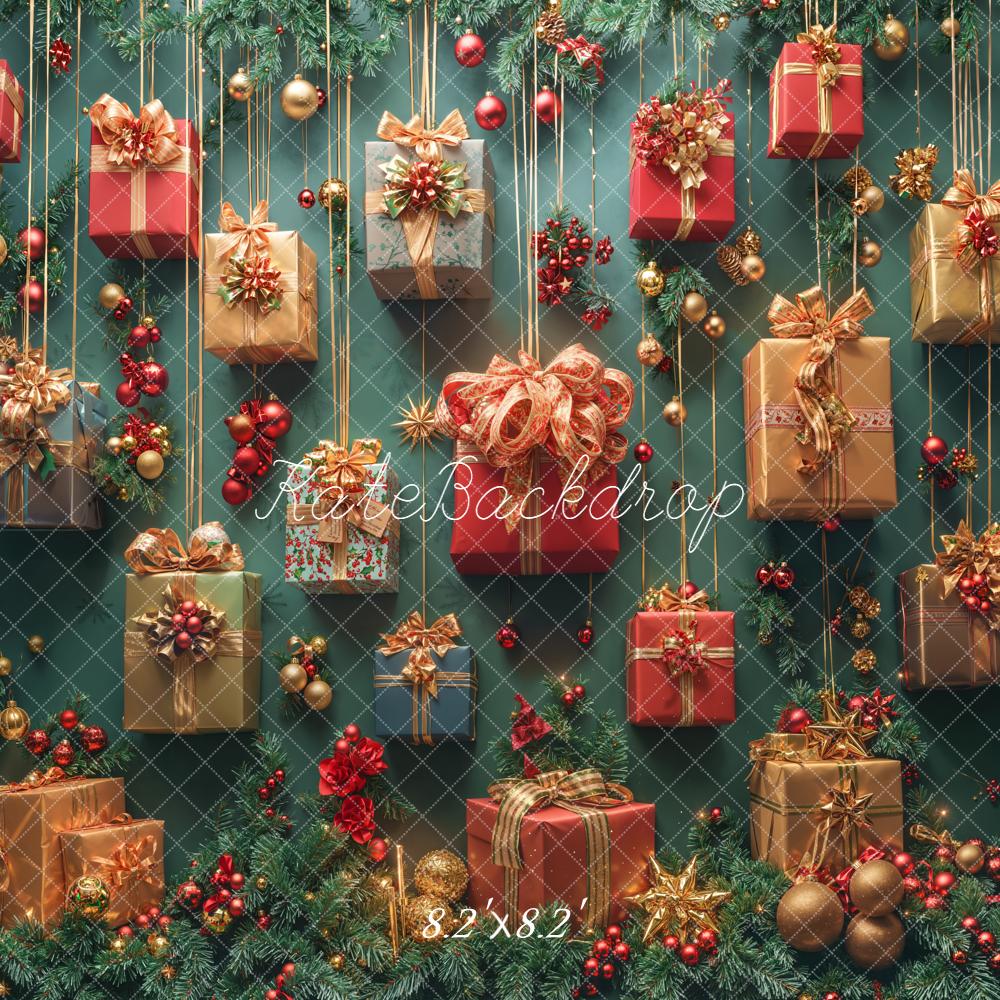 Kate Christmas Hanging Gift Boxes Garland Green Backdrop Designed by Emetselch