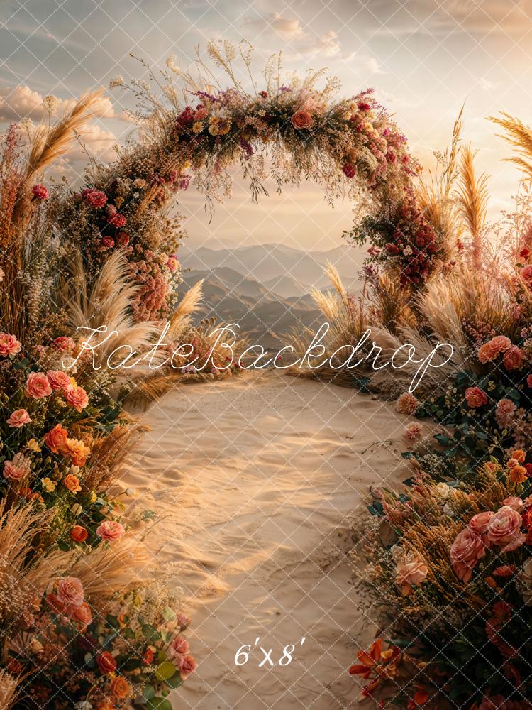 Kate Fall Flower Arch Sunset Outdoor Backdrop Designed by Emetselch