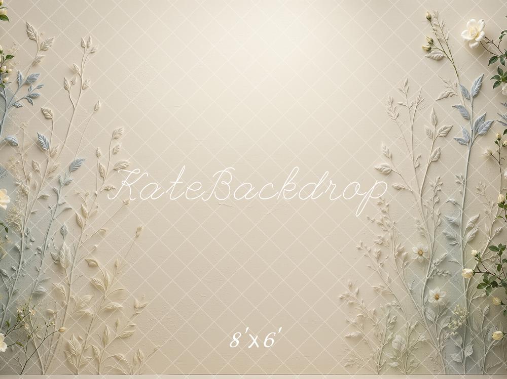 Kate Spring Botanical Blue Green Floral Wall Cream Printed Backdrop Designed by Shutter Swan Studios
