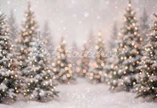 Kate Christmas Snowy Pine Trees Bokeh Printed Backdrop Designed by Emetselch