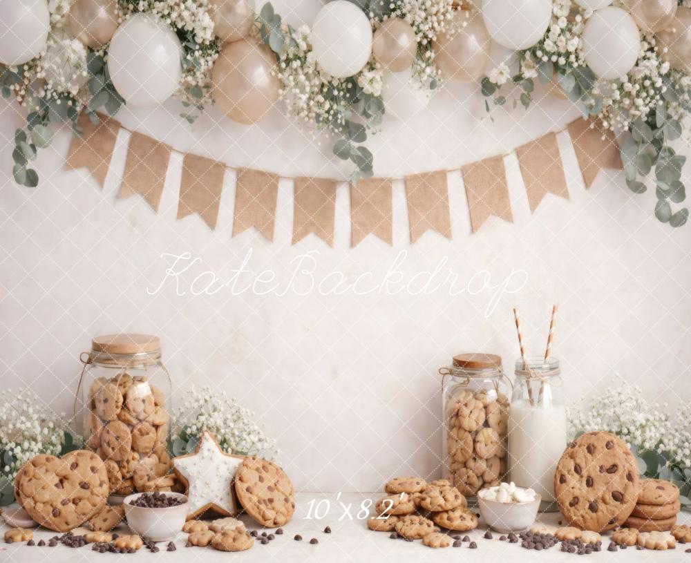 Kate Cake Smash Cookies Milk Balloons Garland Flowers Printed Backdrop Designed by Vertigo Productions