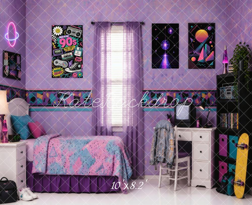 Kate 90s Y2K Retro Purple Teen Bedroom Printed Backdrop Designed by Vertigo Productions