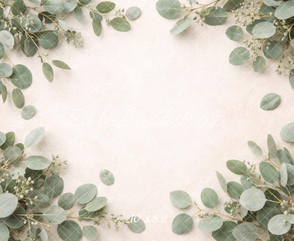 Kate Newborn Greenery Eucalyptus Leaves Beige Texture Backdrop Designed by Megan Leigh Photography