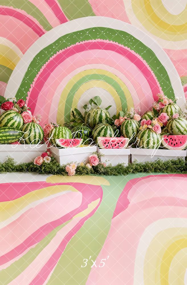 Kate Cake Smash Summer Watermelon Floral Watercolor Backdrop Designed by Emetselch