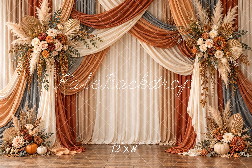 Kate Fall Elegant Floral Drapes Pumpkin Printed Backdrop Printed Backdrop Designed by Emetselch