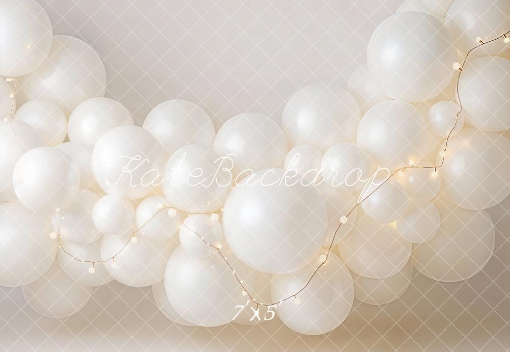 Kate Cake Smash White Balloon Garland String Lights Printed Backdrop Designed by Emetselch