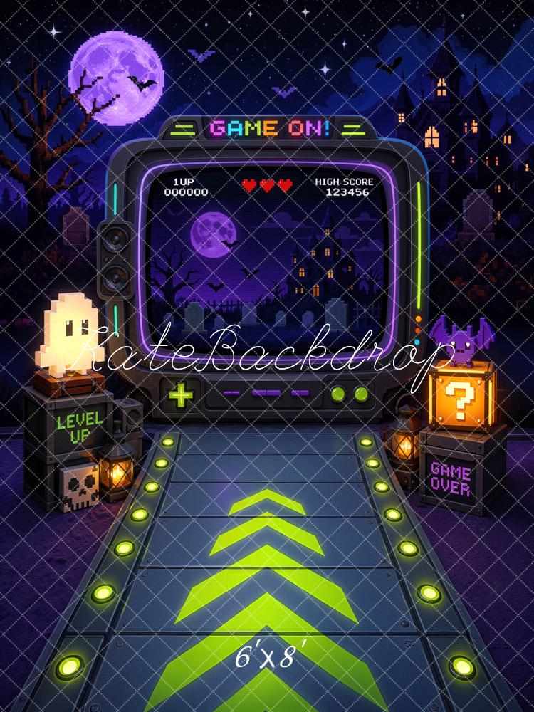 Kate Halloween Trunk or Treat Video Games Haunted House Printed Backdrop Designed by Mini MakeBelieve