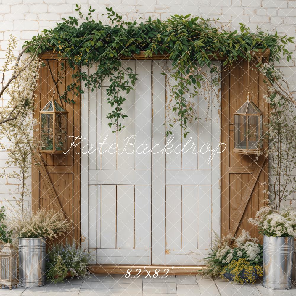 Spring Rustic Door Greenery Tree Foto Achtergrond Designed by Emetselch