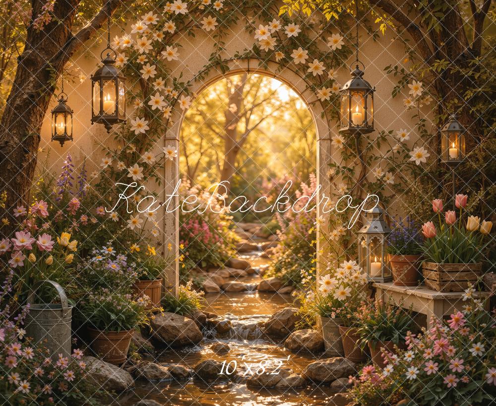Kate Spring Floral Secret Garden Arch Lantern Stream Printed Backdrop Designed by Ashley Ward