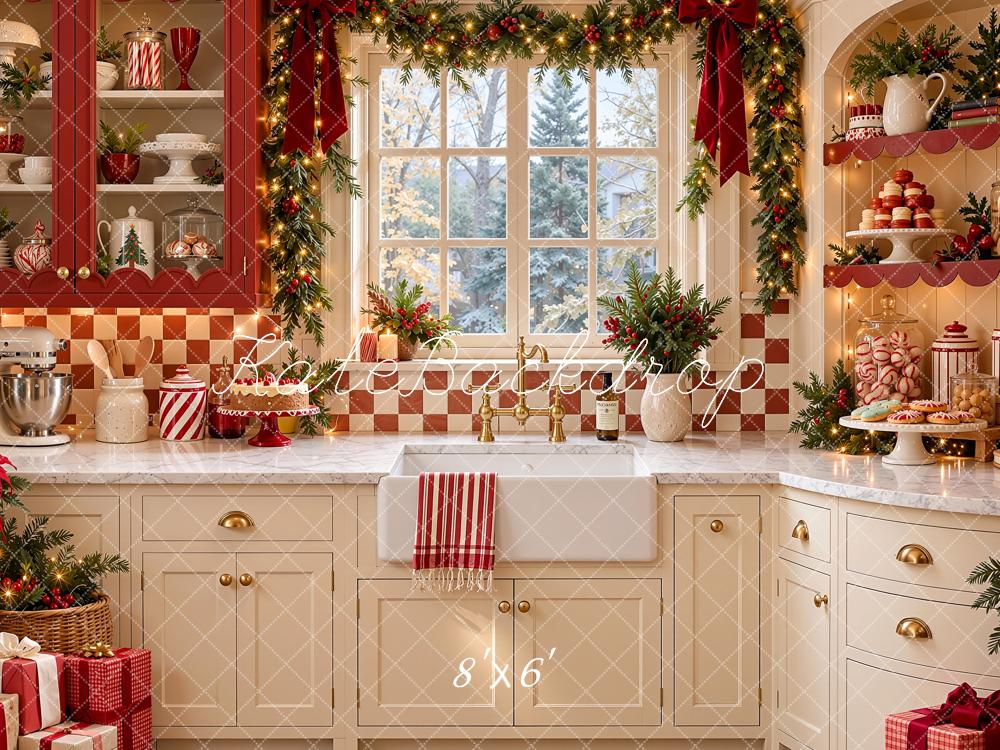 Kate Christmas Kitchen Cabinet Garland Window Candy Corner Printed Backdrop Designed by Shutter Swan Studios